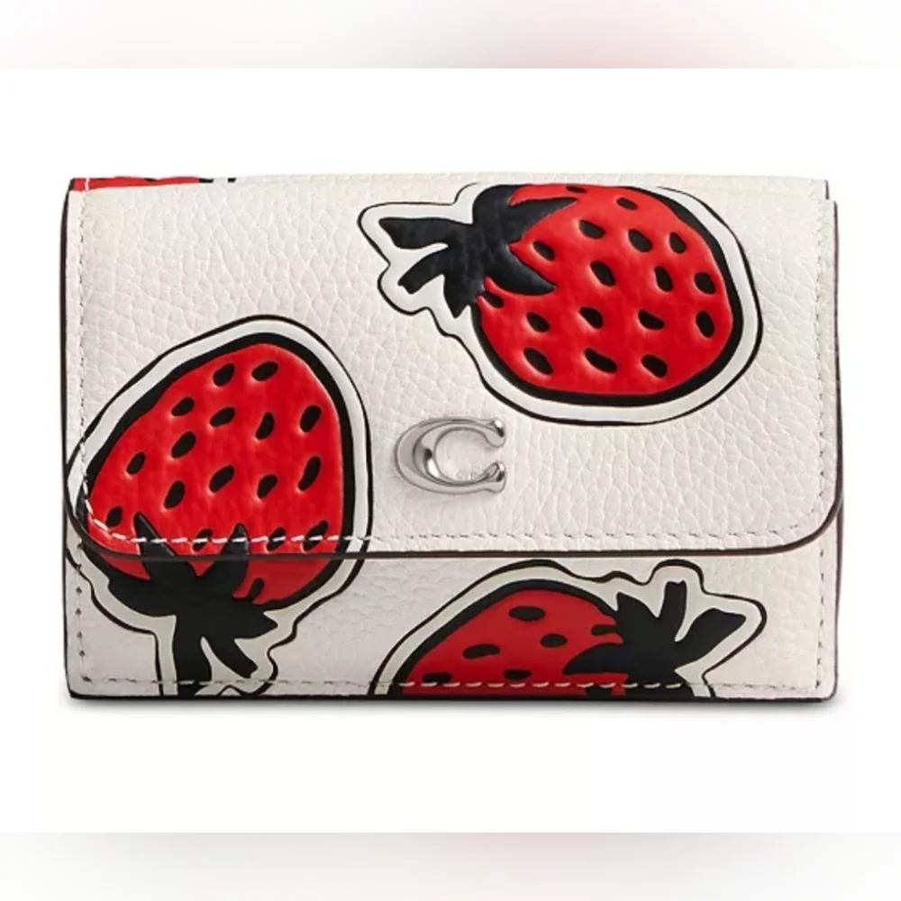 Coach Essential Mini Trifold Wallet With Strawberry Print